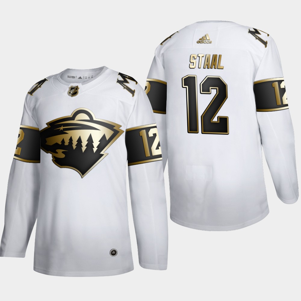 Cheap Minnesota Wild 12 Eric Staal Men Adidas White Golden Edition Limited Stitched NHL Jersey
